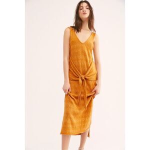 Free People Beach Womens Orange Linen Blend Hamptons Knit Midi Dress Size XS